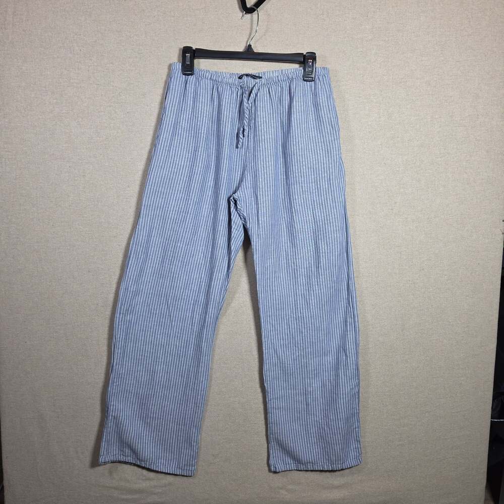 Brandy Melville Pull On Striped Linen Blend Pants Blue White womens Medium